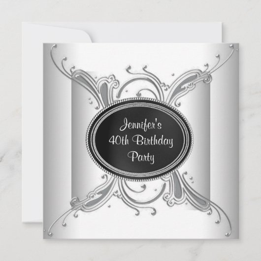 Invitation Black White Womans 40e anniversaire fête (Devant)