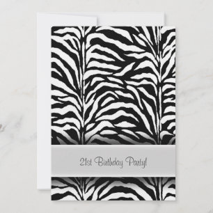 Invitation Black White Zebra 21e fête d'anniversaire