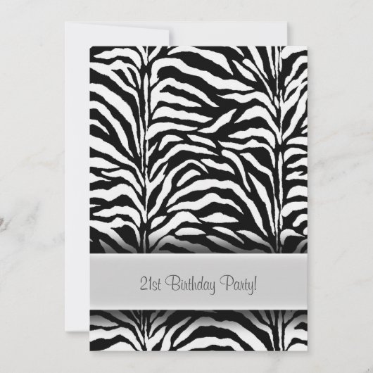Invitation Black White Zebra 21ème anniversaire (Devant)