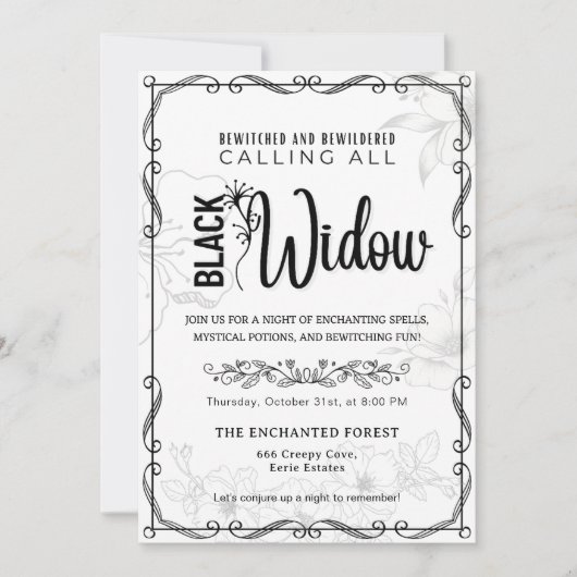 Invitation Black Widow Bewitted et Bewing-side noir & blanc (Devant)
