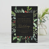 Invitation Black Winter Berry Leaf Botanical Monogram Wedding (Debout devant)