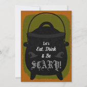 Invitation Black Witch Cauldron Orange Green Halloween Party (Dos)