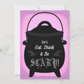 Invitation Black Witch Cauldron Pink Halloween Party (Dos)