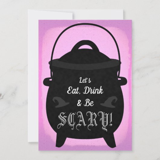 Invitation Black Witch Cauldron Pink Halloween Party (Dos)