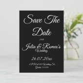 Invitation Black with White Script Save The Date Card  (Debout devant)