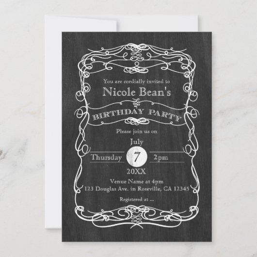 Invitation Black Wood Blanc Vintage ANNIVERSAIRE FÊTE Invitat (Devant)