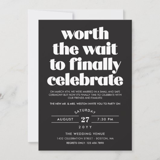 Invitation Black Worth the Wait Sequel Mariage Celebration (Devant)