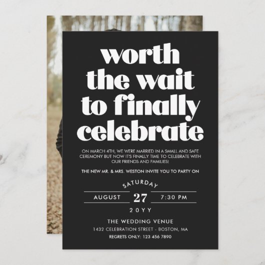 Invitation Black Worth the Wait Sequel Mariage Celebration (Devant / Derrière)