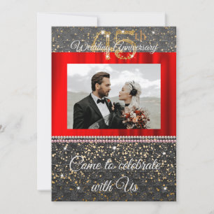 Invitation Black Woven & Pearls Gold 45e anniversaire Mariage