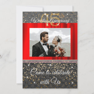 Invitation Black Woven & Pearls Gold 45e anniversaire Mariage
