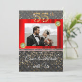 Invitation Black Woven & Pearls Gold 55e anniversaire Mariage (Debout devant)