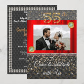 Invitation Black Woven & Pearls Gold 55e anniversaire Mariage (Devant / Derrière)