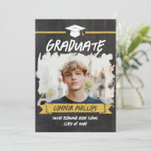 Invitation Black Yellow Cool Chalk Photo Graduation Party (Debout devant)