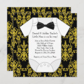 Invitation Black Yellow Damask Baby Boy Douche (Devant / Derrière)