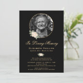 Invitation Black Yellow Gold Floral Service photo (Debout devant)