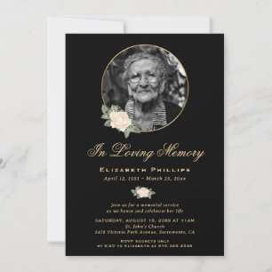 Invitation Black Yellow Gold Floral Service photo