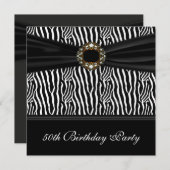 Invitation Black Zebra Jewel Womans 50e fête d'anniversaire (Devant / Derrière)