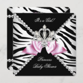 Invitation Black Zebra Rose Bow Princesse Baby shower 3 (Devant / Derrière)