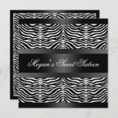 Invitation Black Zebra Stripes Sweet 16 Anniversaire Invitati (Devant / Derrière)