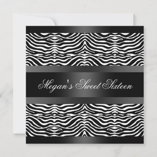 Invitation Black Zebra Stripes Sweet 16 Anniversaire Invitati (Devant)