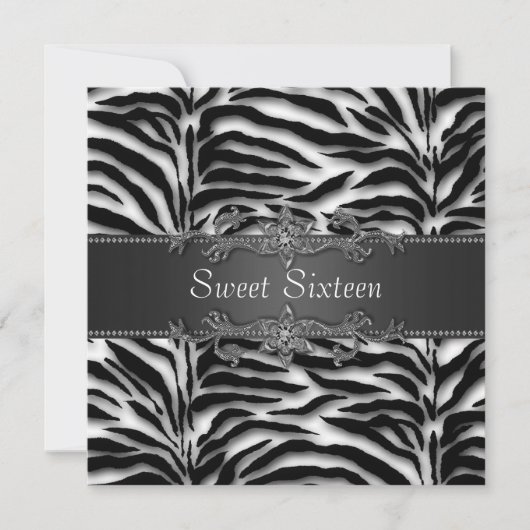 Invitation Black Zebra Sweet 16 Party (Devant)