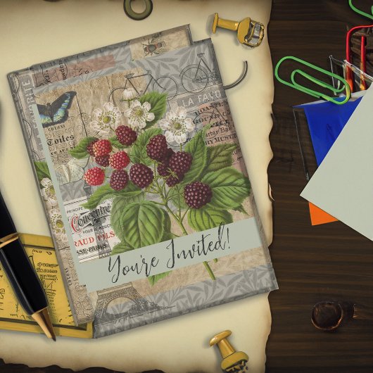 Invitation Blackberries Floral Garden Flower Papillon Art