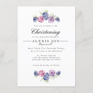 Invitation Blackberry Watercolor Wreath Christening