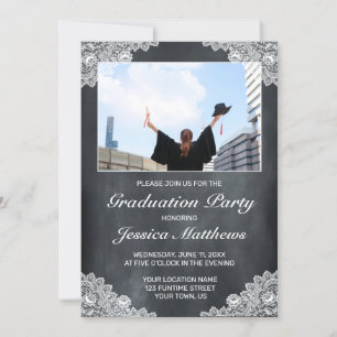 Invitation Blackboard & White Lace Photo Graduation