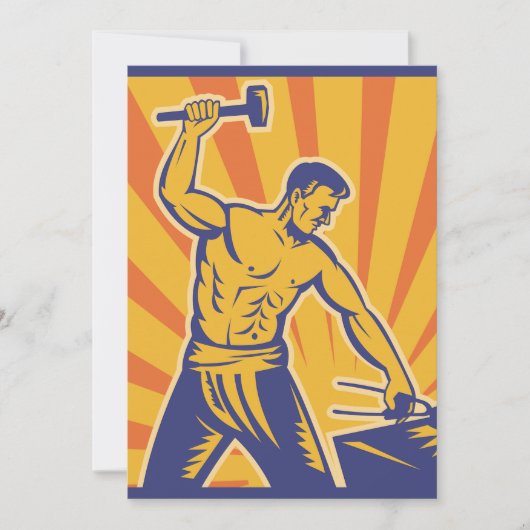 Invitation Blacksmith Hammering Retro Strongman Labor (Devant)