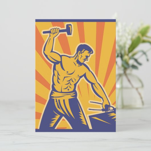 Invitation Blacksmith Hammering Retro Strongman Labor (Debout devant)
