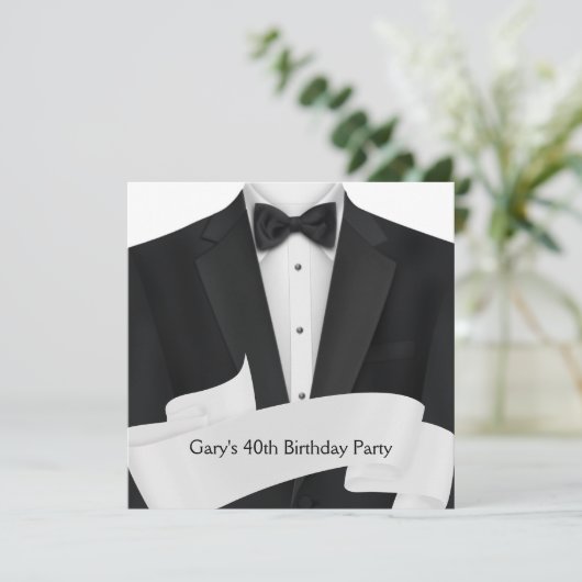 Invitation BlackTuxedo Mans Black White 40e fête d'anniversai (Debout devant)