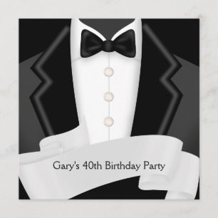 Invitation BlackTuxedo Mans Black White 40th Birthday Party