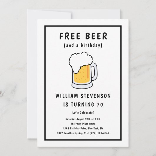 Invitation Blague de bière gratuite drôle pour 70 ans (Devant)