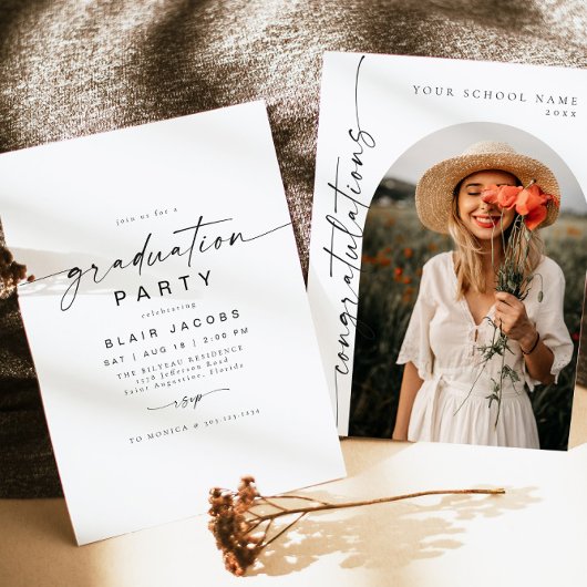 Invitation BLAIR Modern Minimal Arch Photo Boho Graduation