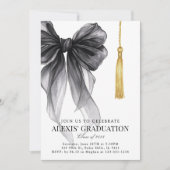 Invitation Blak Coquette Bow Graduation Hat Class of 2026 (Devant)