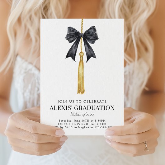 Invitation Blak Coquette Bow Tassel Graduation Class of 2026