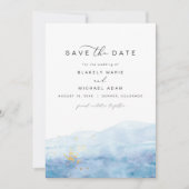 Invitation BLAKELY Dusty Bleu Aquarelle Or Enregistrer la dat (Devant)