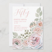 Invitation Blanc 50e féminin délicate aquarelle rose pâle (Devant)