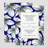 Invitation Blanc, aqua, feuille d'or floral bleu marine maria (Devant / Derrière)