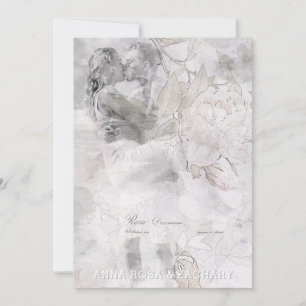Invitation *~* Blanc AR26 RSVP PHOTO QR Mariage Vintage