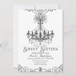 Invitation Blanc & Argent Blanc Bow Chic Sweet 16 Seteen