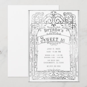 Invitation Blanc & Argent Déco Vintage Victorien Douze Ans Fi