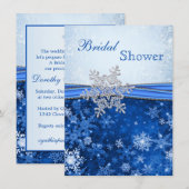 Invitation Blanc, argent, Fête de la mariée bleue de flocons (Devant / Derrière)
