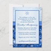 Invitation Blanc, argent, Fête de la mariée bleue de flocons (Dos)