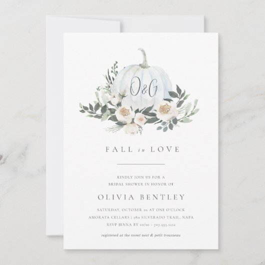 Invitation Blanc Automne Citrouille Fête des mariées de verdu (Devant)