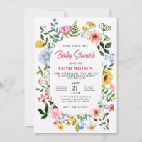 Blanc Avec Cadre Floral Vert baby shower