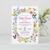 Invitation Blanc Avec Cadre Floral Vert baby shower (Debout devant)