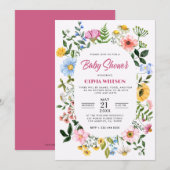 Invitation Blanc Avec Cadre Floral Vert baby shower (Devant / Derrière)
