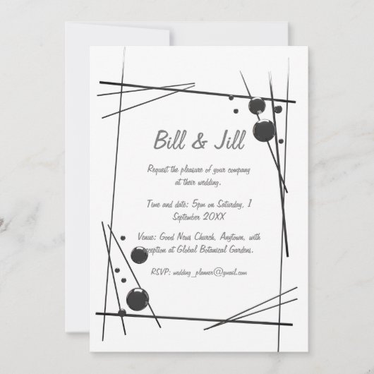 Invitation Blanc avec Mariage d'art Abstrait noir (Devant)