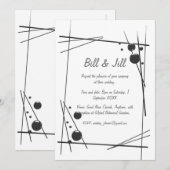 Invitation Blanc avec Mariage d'art Abstrait noir (Devant / Derrière)